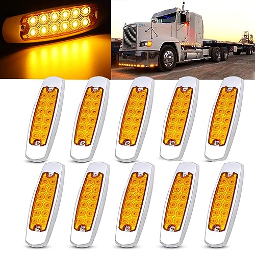 liteball 6.4in LED Amber/Yellow Side Marker Lights,12V Chrome Plated Trailler Clearance Marker Lights,Front Rear Signal Indicator Courtesy Light for Truck Pickup RV Night Driving(10PCS)