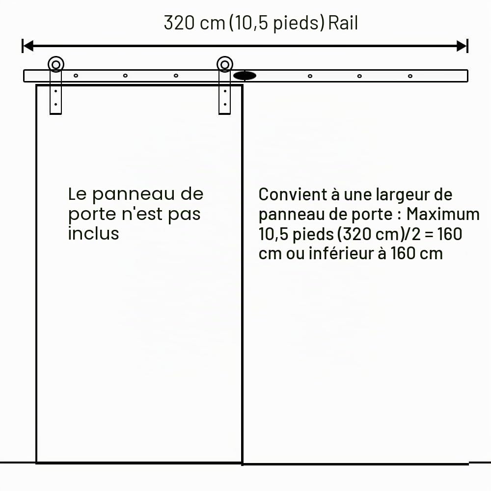 10.5FT/320cm Kit de Quincaillerie Porte de Grange Coulissante Kit Rail Porte Coulissante pour Simple Porte/I-Forme Black
