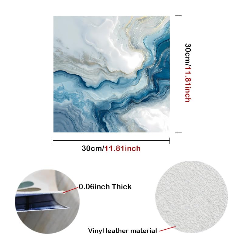 Image of Nuxovilar Peel and Stick Vinyl Floor Tiles, 12x12 Inch | Modern Abstract Blue Gold Fluid Marble Pattern, Self-Adhesive Flooring (10 Pcs)