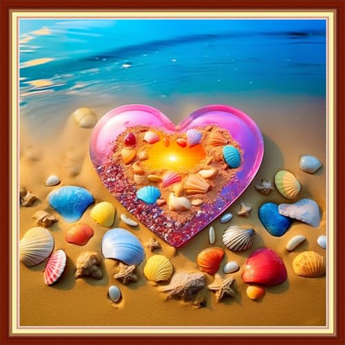 Image of Foxdiviy Stamped Cross Stitch Kits Full Range of Embroidery Needlework Starter Kits for Beginners Adults 11CT Embroidery Patterns Art Crafts DIY Needlepoint Kits-Beach Love 18x18 inch