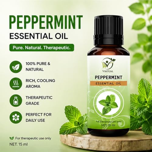 Image of VIRTUAL Peppermint Essential Oil 15ml Pure Aromatherapy Essential Oil for Diffuser Massage Spa Relaxation Home Fragrance and Wellness