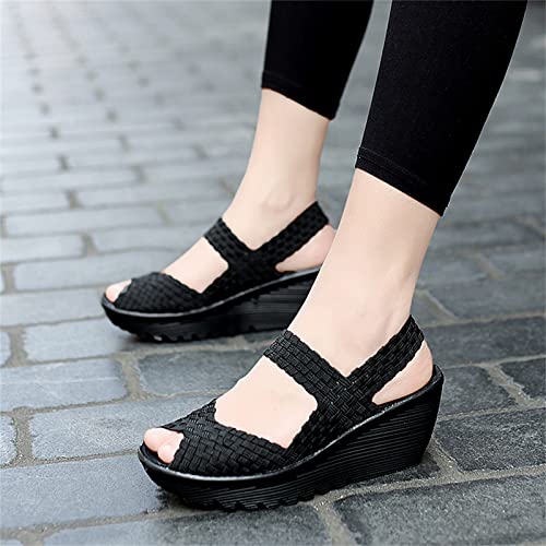 Veroders Women's Woven Elastic Sandals Breathable Flexible Comfortable Platform Wedges Sandals Walking Mary Jane Platform Sandals Shoes4