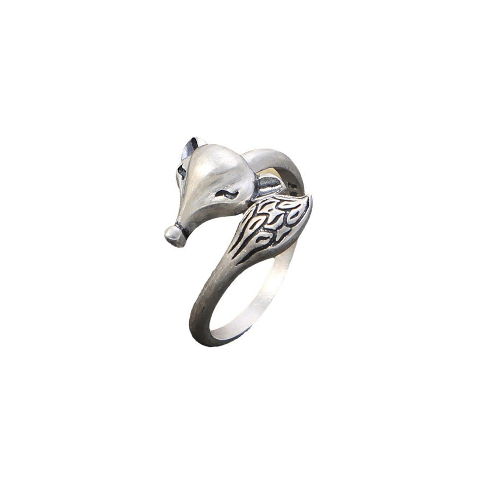 S925 Sterling Silver Fox Ring, Adjustable Open Band, Vintage Nature-Inspired Elegant Statement Jewelry for Women