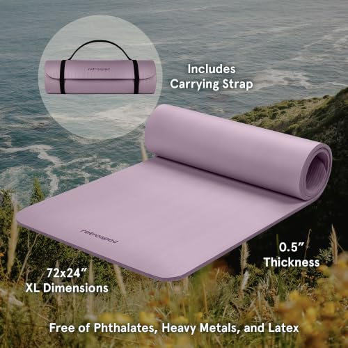 Image of Retrospec Solana Yoga Mat Thick 1 /2in Non-Slip Workout Mat with Nylon Strap - 72x24in Exercise Mat for Pilates, Stretching & Fitness - BPA Free, Easy Clean