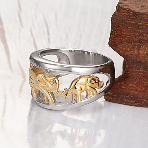 Jewelry Gold-Plated Stainless Steel Yellow Crystal Engagement Ring Elephant Womens Ring3