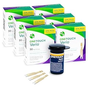 OneTouch Verio Test Strips for Diabetes Value Pack – 180 Count | Diabetic Test Strips for Blood Sugar Monitor | Home Self Glucose Testing | 6 Boxes, 30 Test Strips Per Pack