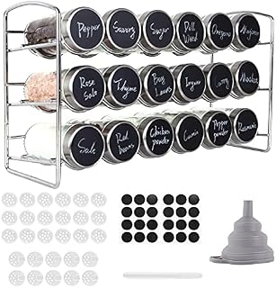 ROSNONG 3 Tier Spice Rack Free Standing with 18 Spice Jars, Counter Spice Organiser, Seasoning Bottles Organizer for Kitchen, Cupboard, Countertop, Included Shaker Lids, Funnel, Pen, Label Paper