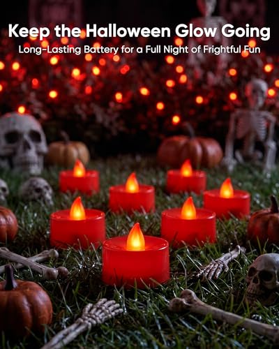 Image of Homemory Red Tea Lights Candles Battery Operated, Flickering Flameless LED Votive Candles, Warm White Tealights for Romantic Dinner, Wedding, Valentine's Day, Halloween, Christmas, Party, 24-Pack
