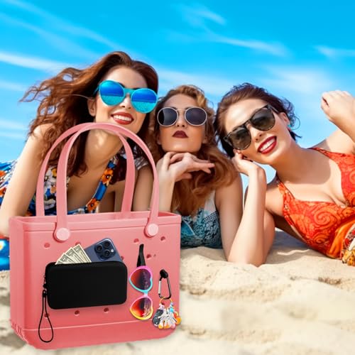 Image of Mity rain Silicone Wallet for Bogg Bag Phone Holder | Accessories Set for Bogg Bag Contain 2PCS Key Holder and Large Capacity Silicone Zipper Bag for Beach Bags Tote Bag (Black)