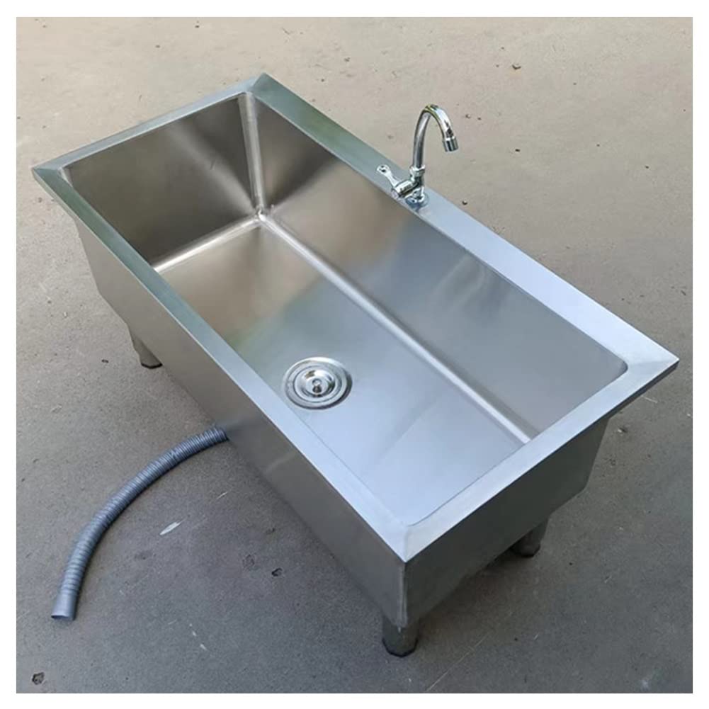 ASerZenith Stainless Steel Floor Mop Sink - With Faucet, Drainage, Strainer - 12" Deep Basin - For Commercial Kitchen, Restaurant, Bar, Buffet(Silver-60X50X30Cm)