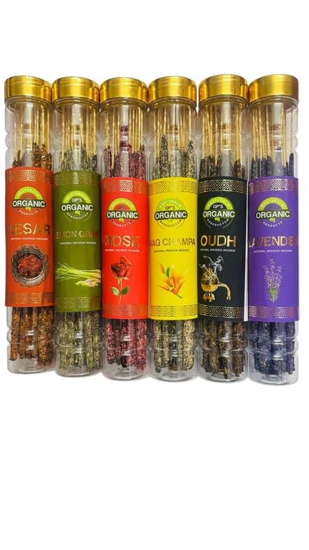 Natural Smudge Incense Sticks | Special Combo - Pack of 6 Agarbatti Jars | Kesar Lemon Grass Rose Nag Champa Oudh and Lavender | Woody Incense for Pooja Relaxation and Happy Vibes-picture-26
