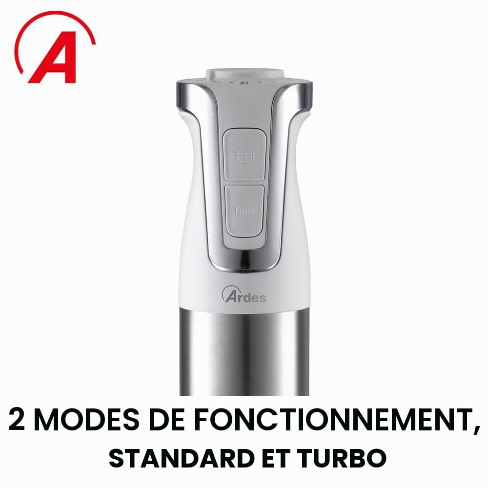 ARDES - ARMIX02 Mixeur plongeant professionnel NEO - Mixeur 4 lames et tige en acier inoxydable - Mixeur 17400 tr/min 2 vitesses