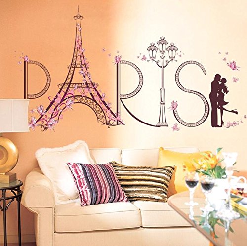 Homebaby Stickers Muraux-Paris Stickers Muraux Sticker Mural DIY Sticker Muraux Amovible Stickers muraux Tour Eiffel Chambre Décor Autocollant Mural DéCoration pour Enfant Fille Garcon