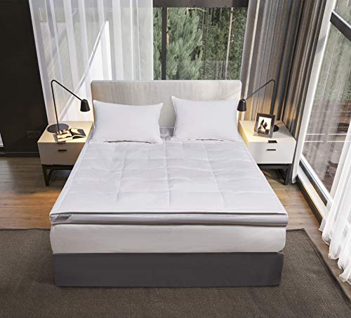 Kathy Ireland Pillowtop Mattress Topper King Size, 3-inch Overfilled White Down Feather Mattress Pad 233 Thread Count 100% Cotton Cover Featherbed - 78" x 80"