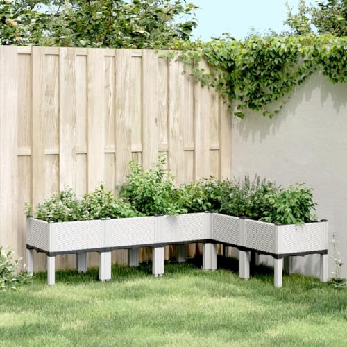 Homgoday Jardinera con Patas PP Blanco 160x120x42 cm, Jardinera Macetero Recipiente Flores Plantas Soporte Jardín Patio Terraza Balcón Decoración Adornos