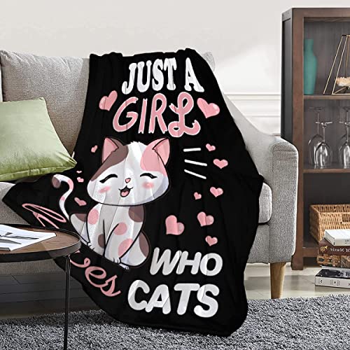 Image of Cat Blanket Plush Gift for Kids Women Comfy Throw-Just A Girl Who Loves Cats-Soft Lightweight Kawaii Kitten Quilt Cozy Sheet Cute Animals Flannel Blankets for Halloween Couch Chair-40x50 Inches