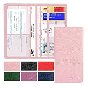 Soporte para tarjetas de registro y seguro de automóvil premium, soporte para documentos de automóvil para tarjetas, licencia de conducir y otros documentos esenciales (negro), Rosado,