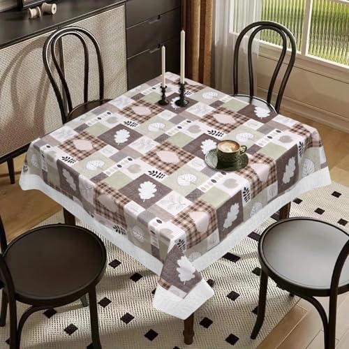 Image of Dakshya Industries PVC Waterproof Square Table Cover 48x48 Inch for 4 Seater Dining Table | Floral Printed Oilproof Stain Resistant Washable Plastic Table Cover, Green & Brown