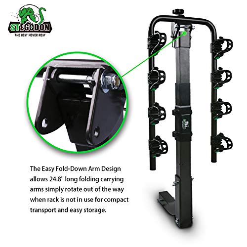 STEGODON 4 Bike Hitch Rack 2\'\' Hitch Receiver Heavy Duty Bicycle Carrier Racks with Dual Compound Spine Shield Hitch Mount Double Foldable Rack for Cars,Trucks, SUV,Hatchback RV,Tow Hitch and Minivans - Thumbnail 3