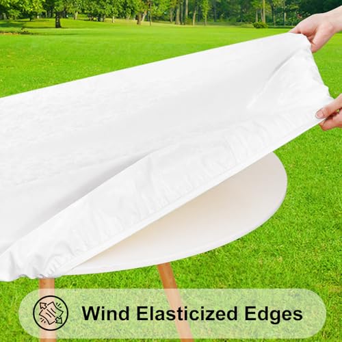 Image of Smiry Waterproof Heavy Duty Vinyl Fitted Tablecloth for 57 inch-68 inch Round Table