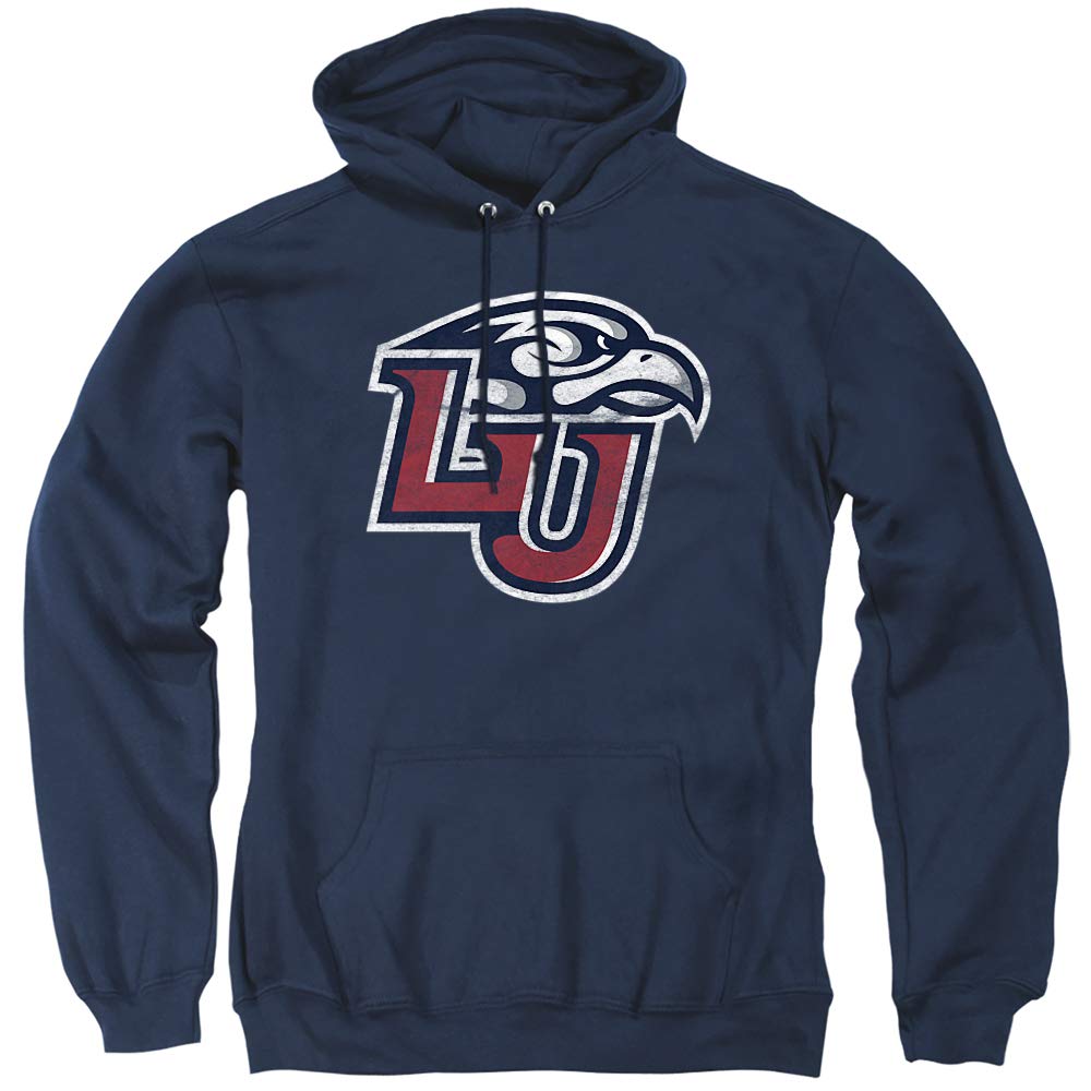 Liberty University Official Distressed Primary Unisex Adult Pull-Over Hoodie,Navy, 2X-Large