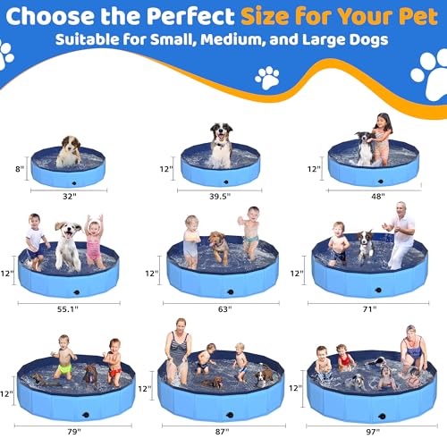 Image of CACSPS 79 inch x 12 inch Foldable Dog Pool - Collapsible Hard Plastic Kiddie Pool for Dogs & Kids, Non-Slip Pet Bath Tub for Outdoor Backyard Use, Lightweight & Portable (Blue)