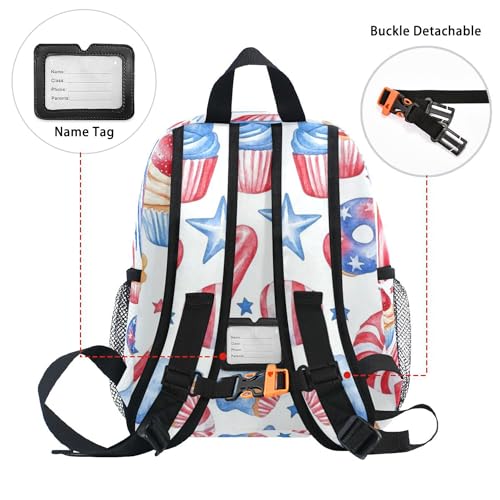 Fisyme July 4th Patriotic Ice Cream Toddler Backpack School Bag Kids Daypacks for Kindergarten Preschool Nursery Girls Boys, S4