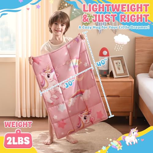 anfie Weighted Lap Pad 2 Pounds, Weighted Blanket (30"*40") Cooling Blanket for Sleeping,Weighted Throw Blanket for Travel Indoor Outdoor (Pink Unicorn)