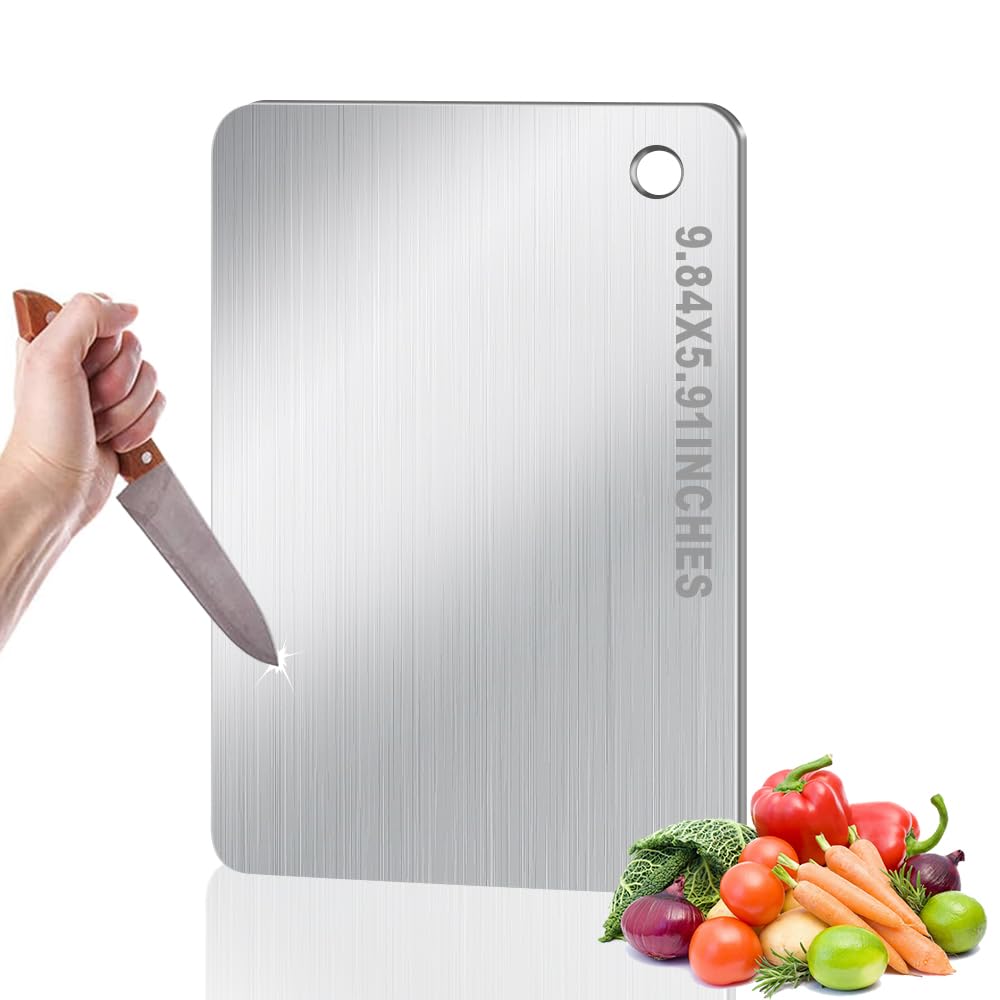 Photo 1 of BLOCE Titanium Cutting Board for Kitchen, Metal Non Stick Chopping Board, Upgrade Double Sided Food-Grade Titanium Board for Kitchen for Meat Cheese Vegetable (Mini) 9.5 * 6 Inch