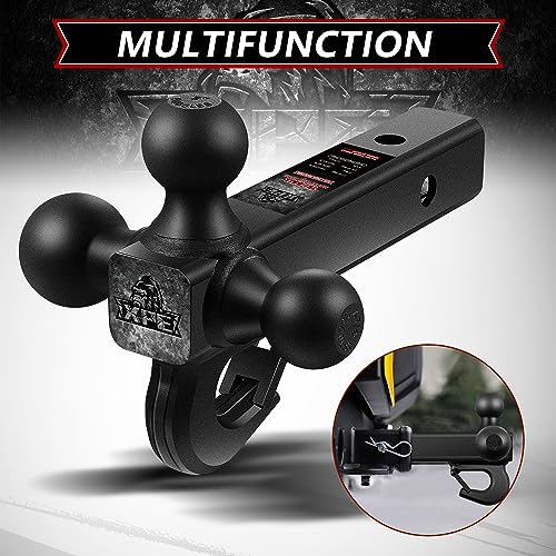 XPE Trailer Hitch Tri Ball Mount with Hook,Fits 2” Hitch Receiver,1-7/8", 2"& 2-5/16"Matt Black Plated Balls,Secure with Self-Lock Latch, 10,000 LBS GTW,for RV,SUV, ATV and Truck etc