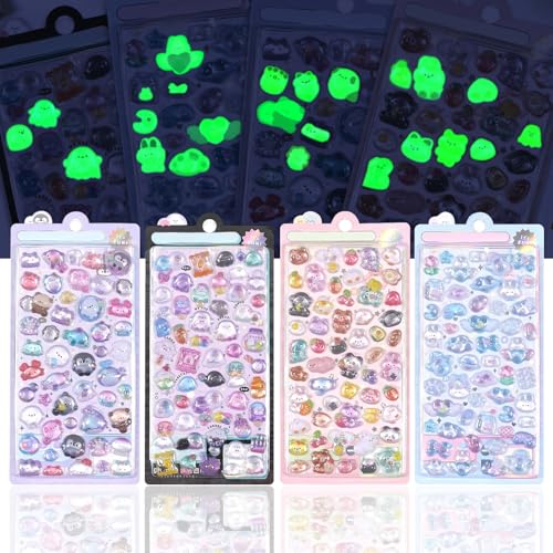 SUOKOMR シール かわいい エアーしーる ぷっくり 3D 夜光 立体 大量 4枚入り 8枚入り 6枚入り ごほうびシール デコ 室内装飾 プレゼント 携帯電話飾り用手帳用 DIY用 日記帳用 貼り付け可能 手芸用品 贈り物 (4)