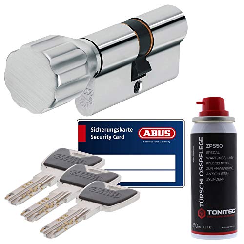 ToniTec Set aus ABUS Sicherheitsschloss Schließzylinder als Knaufzylinder Profilzylinder XP20 KXP20S mit Sicherungskarte 30/40K und ToniTec Pflegespray