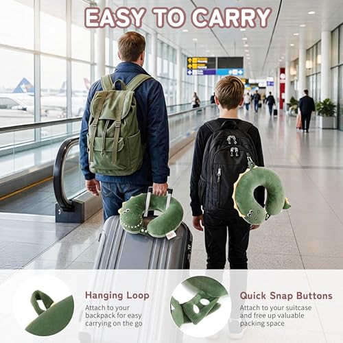 Image of Memory Foam Travel Neck Pillow for Teens and Adults, Crocodile Design | Removable cover, machine washable, 360-degree head & chin support, 17 in neck size for teens and adults, car & airplane use