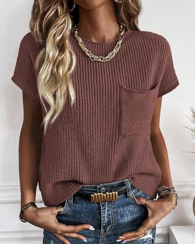 Image of KIRUNDO Summer Fall Short Sleeve Sweater for Women 2026 Casual Sweater Vest Cotton Knit Pullover Tank Tops Fashion Clothing