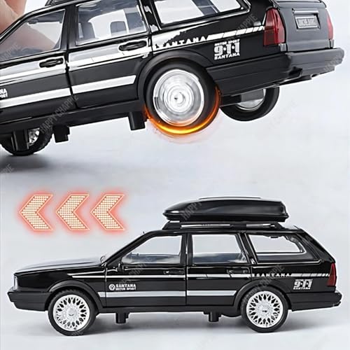 Image of Die-Cast Car Model 1:32 Scale Santana Station | Alloy Metal Car with Openable Doors, Hood & Trunk | LED Headlight & Taillight with Sound | Pull Back & Go Toy for Kids & Collectors