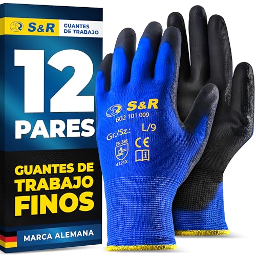 S&R Guantes de Trabajo Hombre Ligeros - Talla L/9-12 Pares.