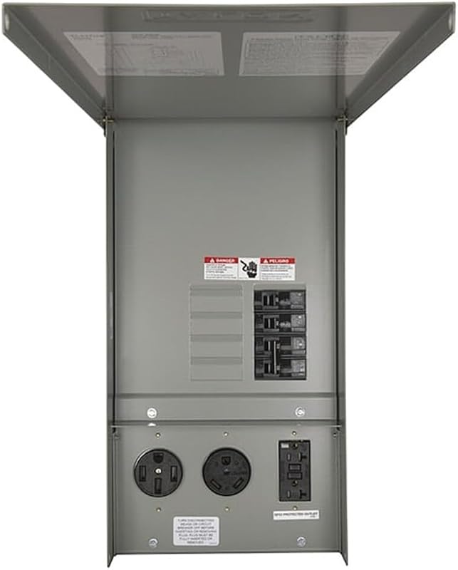 Panel de toma de corriente temporal Talon Siemens TL137US con receptáculo de 20, 30 y 50 amperios instalado, disyuntor principal de 125 amperios, sin medidor
