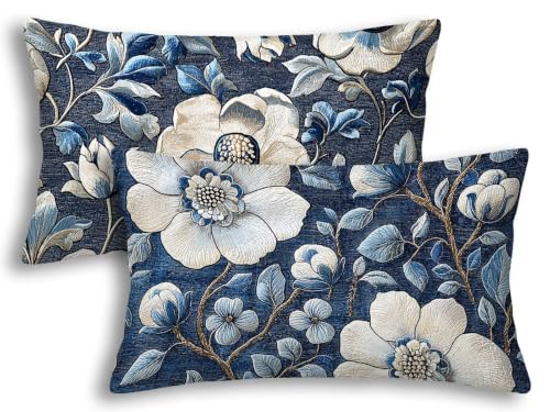 Taie d'oreiller 40x80 bleu double face aux finitions soignées