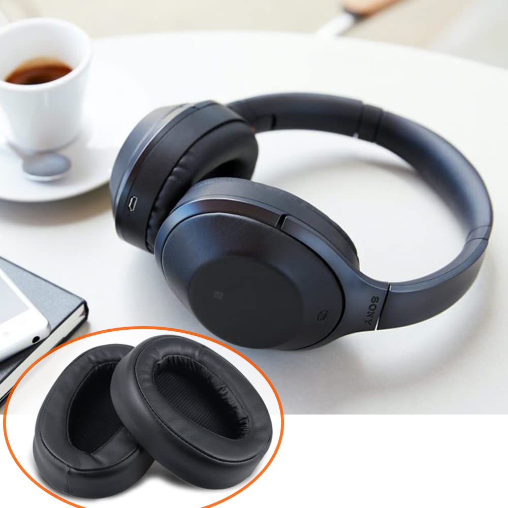 Almohadillas de repuesto para auriculares Sony WH-H900N/MDR-100ABN con piel proteica más suave, espuma viscoelástica de aislamiento de ruido superior, grosor añadido (negro)