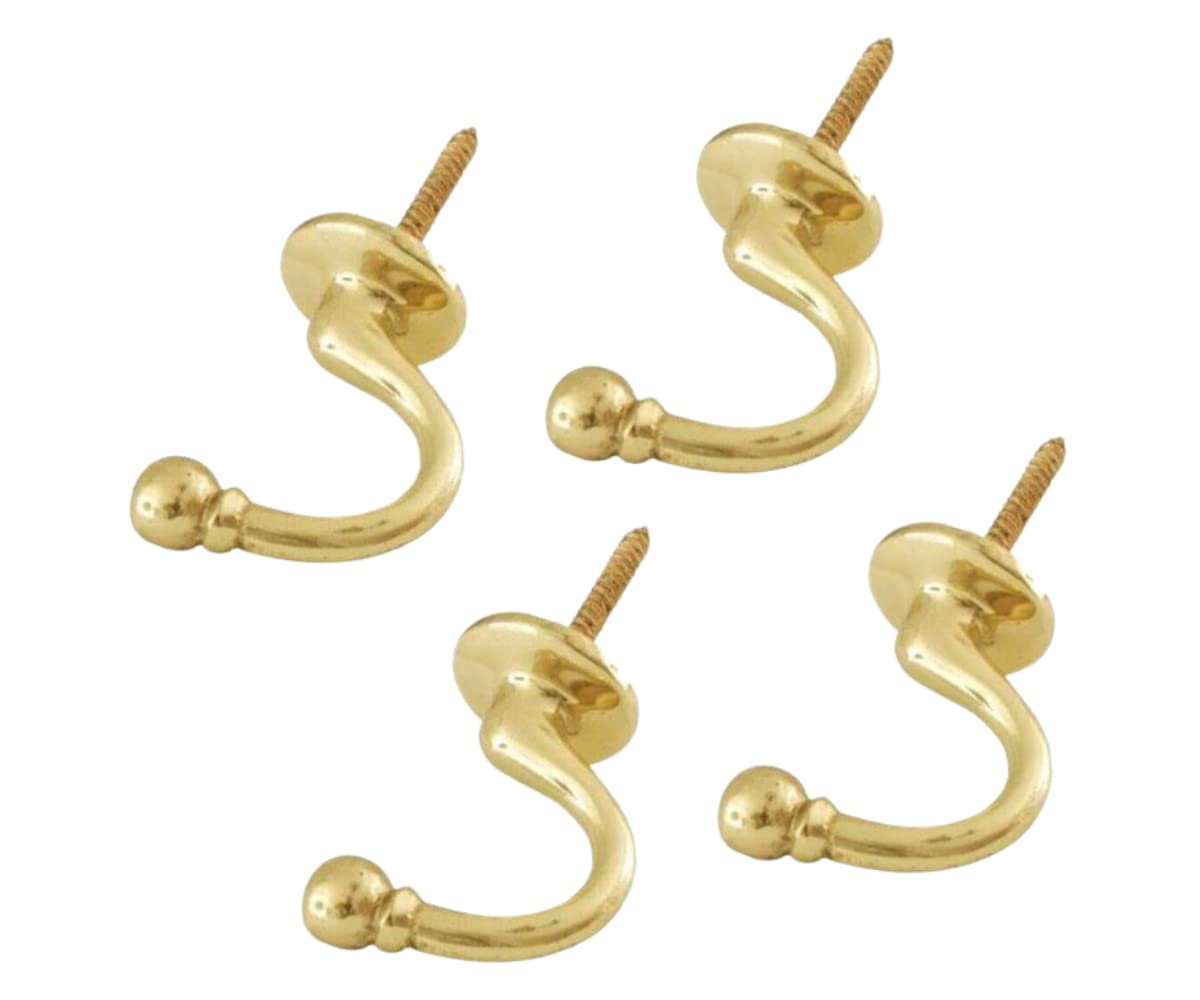 Brass Curtain Tie Backs Hooks Ball End Holdbacks Hooks U Shaped Curtain Tie Back Fixings for Curtains Clothes Coat Hanger Hook Pack of 4.