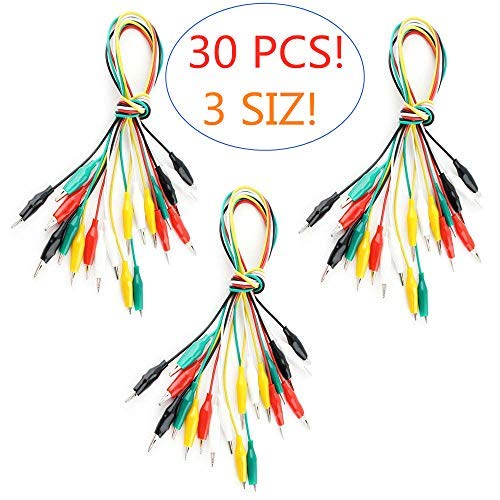 30PCS Alligator Clips Electrical, Eiechip Insulated Alligator Clips with Wires Test Cable Double-Ended Clips, Alligator Clips Insulated Test Cable 5 Colors 30Pieces 20inches(Big/Medium/Small)