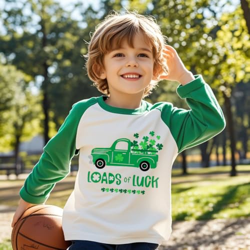 Kids St.Patrick's Day Shirt for Boys Clover T-Shirts Long Raglan Sleeve Irish Tees Lucky Shamrock Tops 2-7T2