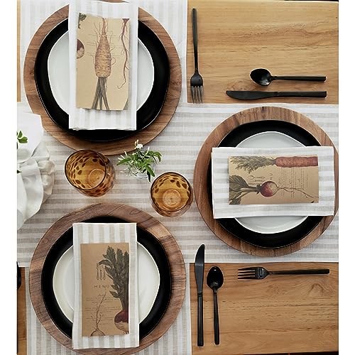 Image of Solino Home 100% Pure Linen Placemats, 14 x 19 in, Natural Stripe, Set of 4