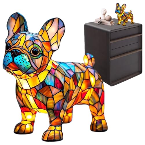 CEWROM Lampada da Tavolo LED a Forma di Cane, Luce Notturna in Resina Colorata con Luce Calda - Modello Bulldog Francese, Decorazione per Appassionati di Animali Domestici