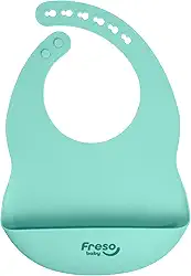 Freso Baby Babador Silicone Alimentação Bebê Introdução Alimentar Blw Impermeável Fecho Ajustável Com Bolso Pega Migalhas Livre De Bpa Cor Verde