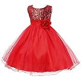 Kleider für Kinder Mädchen Pailletten Blumenmädchenkleider Festliches Prinzessin Hochzeitskleid Brautjungfern Kleid Hochzeit Abendkleid Geburtstag Kurzes Kleid Festzug Ballkleid Rot 6-7 Jahre