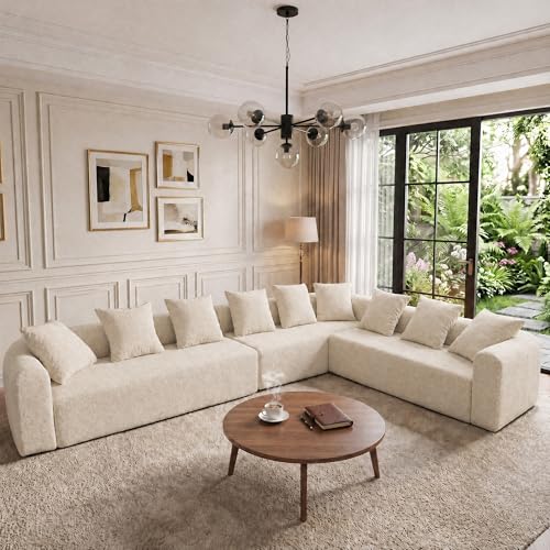 Image of Claiks 142 inch Cloud Boneless Couch, L-Shape Right Chaise, Beige