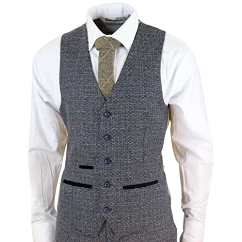Mens 3 Piece Suit Tweed Check Vintage Retro Tailored Fit 1920s3