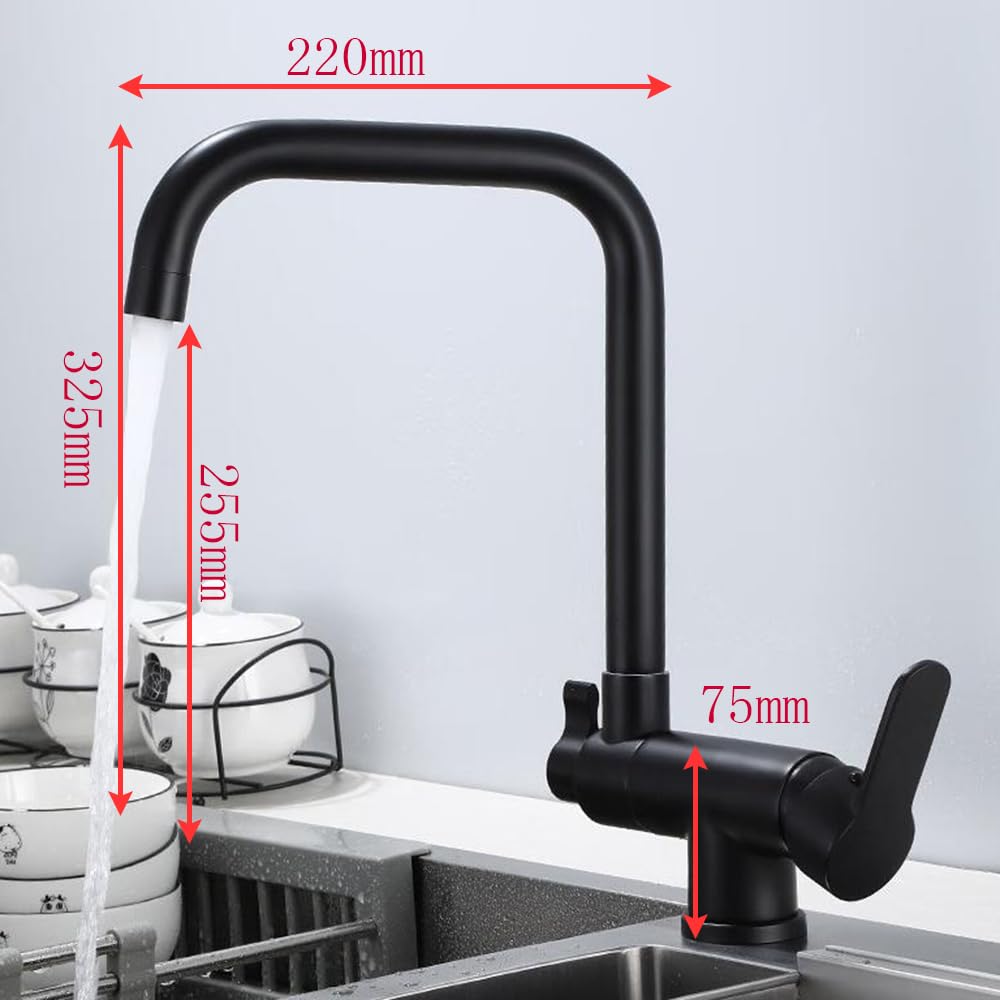 Grifo Cocina 3 Vías Ósmosis Abatible Giratorio 360° 2 Asas Latón Negro