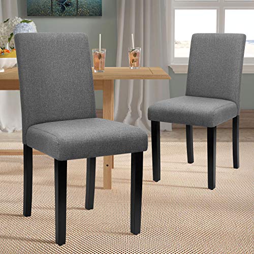 Furniwell Dining Chairs Fabric Upholstered Parson Urban Style Kitchen Side Padded Chair With Solid Wood Legs Set Of 4 (Grey) #TOP1